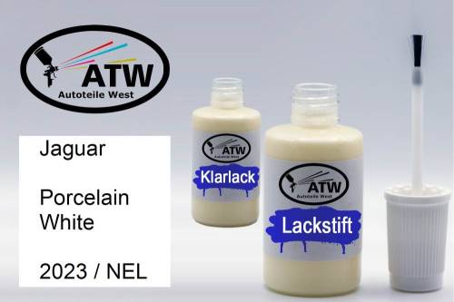 Jaguar, Porcelain White, 2023 / NEL: 20ml Lackstift + 20ml Klarlack - Set, von ATW Autoteile West.
